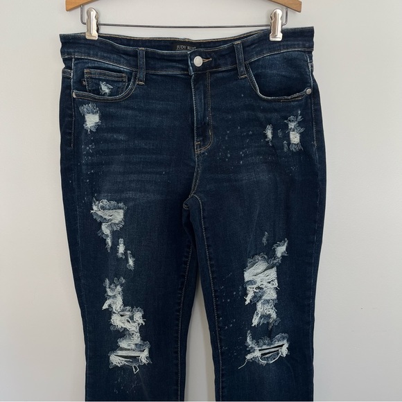 Judy Blue Womens Boyfriend Fit Jeans Size 31 Distressed Bleach Splatter Stretch - Picture 3 of 11